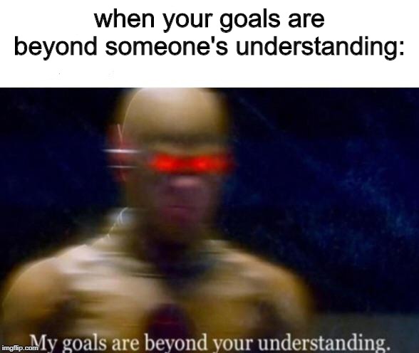 when you make an unfunny meme | when your goals are beyond someone's understanding: | image tagged in my goals are beyond your understanding,unfunny,the flash,goals | made w/ Imgflip meme maker