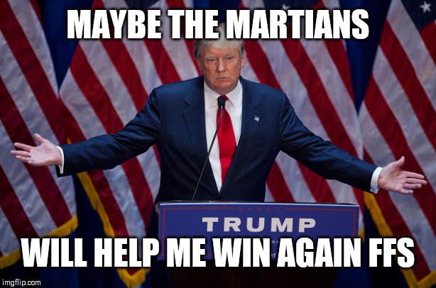 Donald Trump | MAYBE THE MARTIANS; WILL HELP ME WIN AGAIN FFS | image tagged in donald trump | made w/ Imgflip meme maker