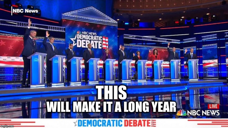 Democrat Debates Raise Hands | THIS WILL MAKE IT A LONG YEAR | image tagged in democrat debates raise hands | made w/ Imgflip meme maker