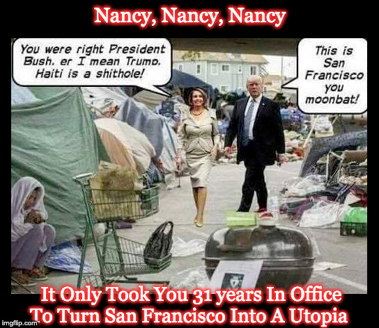 Nancy Pelosi | Nancy, Nancy, Nancy; It Only Took You 31 years In Office
To Turn San Francisco Into A Utopia | image tagged in nancy pelosi,funny memes,too funny,funny,trump | made w/ Imgflip meme maker