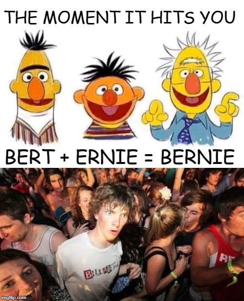 Muppet Man | THE MOMENT IT HITS YOU; BERT + ERNIE = BERNIE | image tagged in memes,sudden clarity clarence,bernie sanders,bernie,the muppets,democrats | made w/ Imgflip meme maker