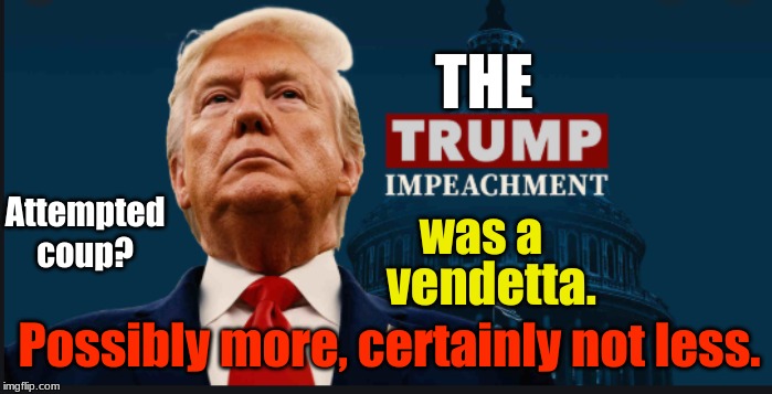  THE; Attempted coup? was a; vendetta. Possibly more, certainly not less. | image tagged in trump,impeachment,coup | made w/ Imgflip meme maker