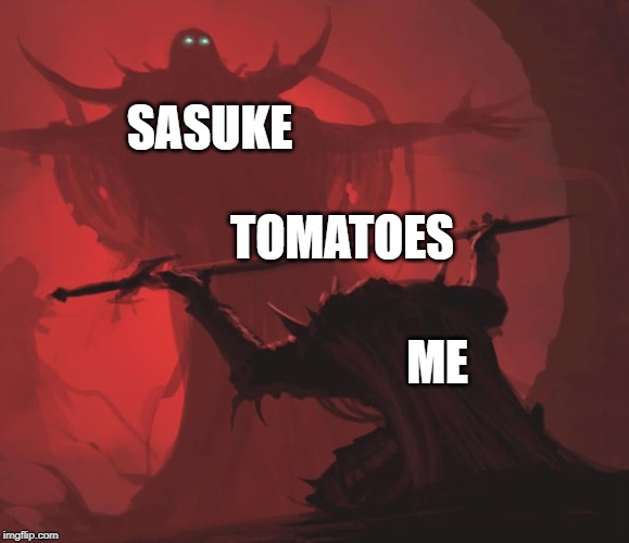 Offering the Sword | SASUKE; TOMATOES; ME | image tagged in offering the sword | made w/ Imgflip meme maker