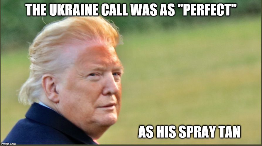 Forever Impeached | THE UKRAINE CALL WAS AS "PERFECT"; AS HIS SPRAY TAN | image tagged in forever impeached | made w/ Imgflip meme maker
