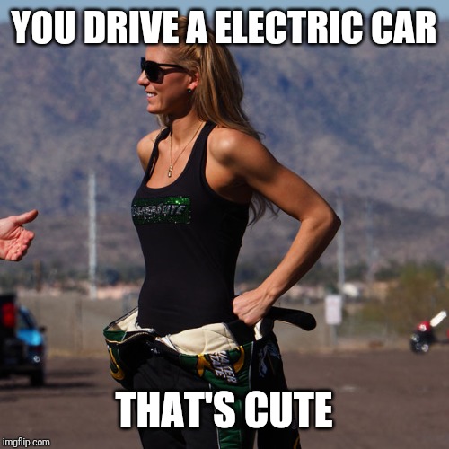 Nhra for the win | YOU DRIVE A ELECTRIC CAR; THAT'S CUTE | image tagged in memes | made w/ Imgflip meme maker