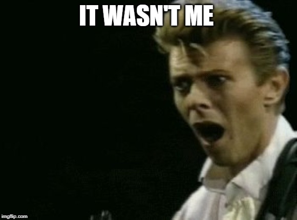 Offended David Bowie | IT WASN'T ME | image tagged in offended david bowie | made w/ Imgflip meme maker