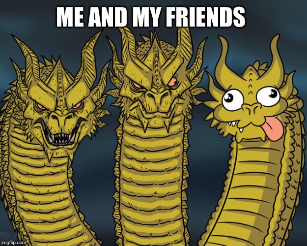 Three-headed Dragon | ME AND MY FRIENDS | image tagged in three-headed dragon | made w/ Imgflip meme maker