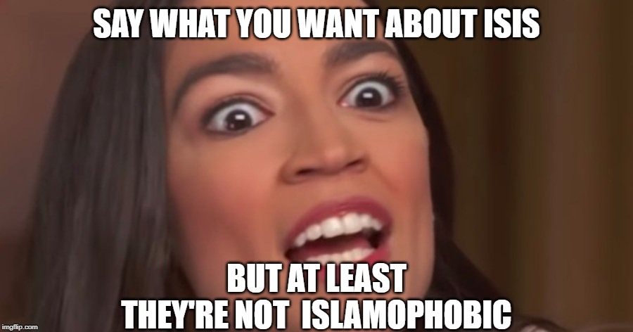 You can't fix stupid | SAY WHAT YOU WANT ABOUT ISIS; BUT AT LEAST THEY'RE NOT  ISLAMOPHOBIC | image tagged in aoc | made w/ Imgflip meme maker