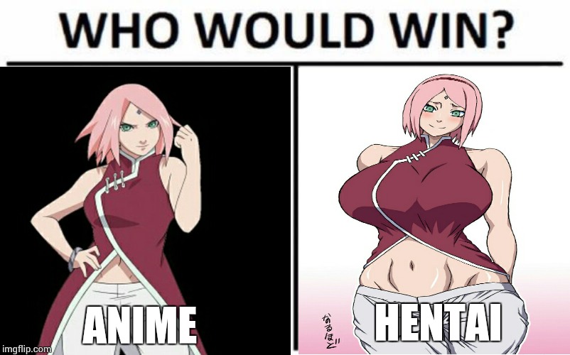 Anime vs Hentai | HENTAI; ANIME | image tagged in hentai,memes,anime,naruto,sakura | made w/ Imgflip meme maker