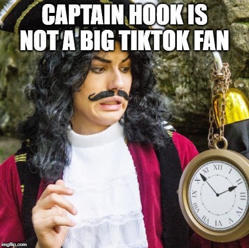 Hey Captain! Did you see Peter Pan on TikTok? | CAPTAIN HOOK IS NOT A BIG TIKTOK FAN | image tagged in captain hook,tiktok,social media,peter pan,disney | made w/ Imgflip meme maker