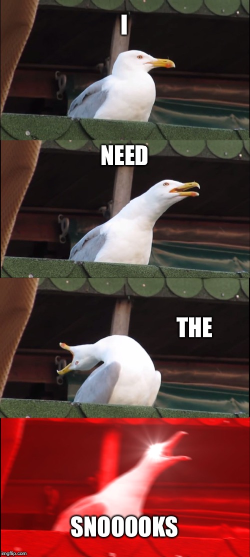 Inhaling Seagull | I; NEED; THE; SNOOOOKS | image tagged in memes,inhaling seagull | made w/ Imgflip meme maker