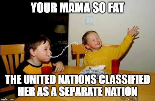 Yo Mamas So Fat Meme | YOUR MAMA SO FAT; THE UNITED NATIONS CLASSIFIED HER AS A SEPARATE NATION | image tagged in memes,yo mamas so fat | made w/ Imgflip meme maker