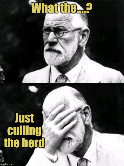 Freud | What the....? Just culling the herd | image tagged in freud | made w/ Imgflip meme maker
