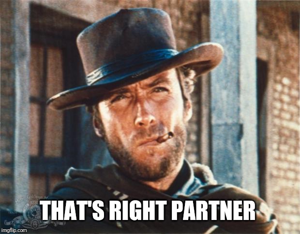 Clint Eastwood | THAT'S RIGHT PARTNER | image tagged in clint eastwood | made w/ Imgflip meme maker