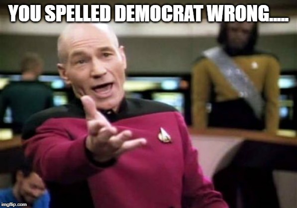 Picard Wtf Meme | YOU SPELLED DEMOCRAT WRONG..... | image tagged in memes,picard wtf | made w/ Imgflip meme maker