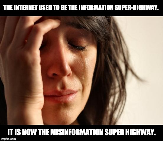 First World Problems Meme | THE INTERNET USED TO BE THE INFORMATION SUPER-HIGHWAY. IT IS NOW THE MISINFORMATION SUPER HIGHWAY. | image tagged in memes,first world problems | made w/ Imgflip meme maker