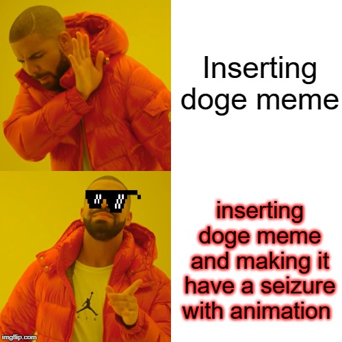 Drake Hotline Bling Meme | Inserting doge meme; inserting doge meme and making it have a seizure with animation | image tagged in memes,drake hotline bling | made w/ Imgflip meme maker