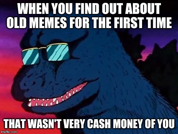 I literally found out about this meme yesterday | WHEN YOU FIND OUT ABOUT OLD MEMES FOR THE FIRST TIME; THAT WASN'T VERY CASH MONEY OF YOU | image tagged in that wasnt very cash money,deal with it,dinosaur,lol,dead memes,sfw | made w/ Imgflip meme maker