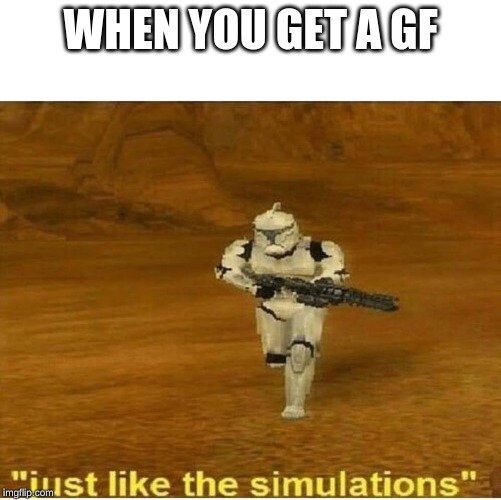 Just like the simulations | WHEN YOU GET A GF | image tagged in just like the simulations | made w/ Imgflip meme maker