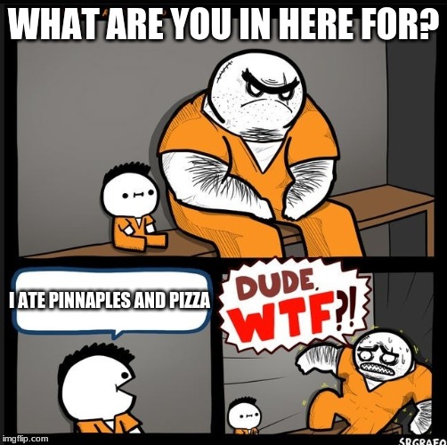 Srgrafo dude wtf | WHAT ARE YOU IN HERE FOR? I ATE PINNAPLES AND PIZZA | image tagged in srgrafo dude wtf | made w/ Imgflip meme maker