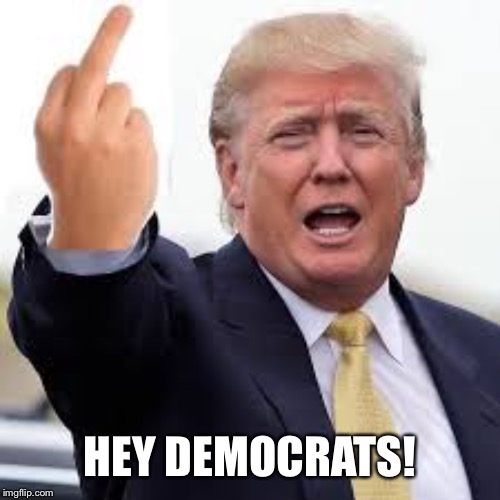 TrumpFinger | HEY DEMOCRATS! | image tagged in trumpfinger | made w/ Imgflip meme maker