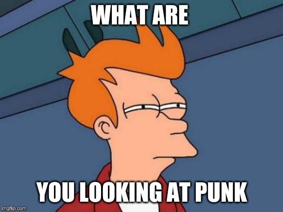 Futurama Fry Meme | WHAT ARE; YOU LOOKING AT PUNK | image tagged in memes,futurama fry | made w/ Imgflip meme maker