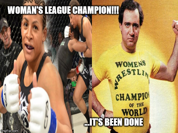 Inter-species beatings champion!!! | WOMAN'S LEAGUE CHAMPION!!! ...IT'S BEEN DONE | image tagged in fallon fox,jimmy fallon fox,this shit is gross | made w/ Imgflip meme maker