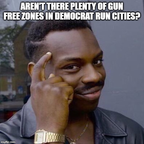 Thinking Black Guy | AREN'T THERE PLENTY OF GUN FREE ZONES IN DEMOCRAT RUN CITIES? | image tagged in thinking black guy | made w/ Imgflip meme maker