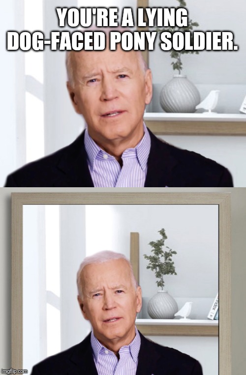 It's okay he has sundown syndrome it was getting late | YOU'RE A LYING DOG-FACED PONY SOLDIER. | image tagged in joe biden,sleepy | made w/ Imgflip meme maker