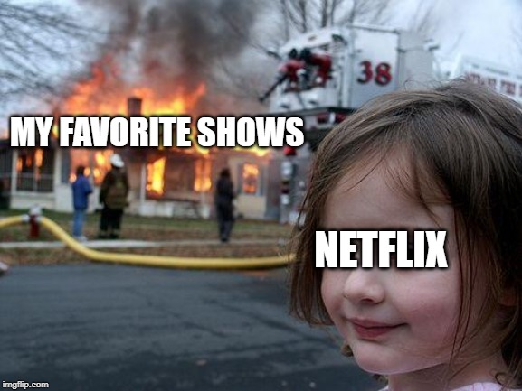 Disaster Girl | MY FAVORITE SHOWS; NETFLIX | image tagged in memes,disaster girl | made w/ Imgflip meme maker