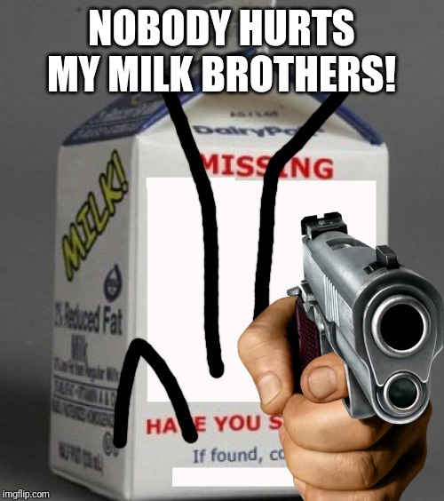 Milk carton | NOBODY HURTS MY MILK BROTHERS! | image tagged in milk carton | made w/ Imgflip meme maker