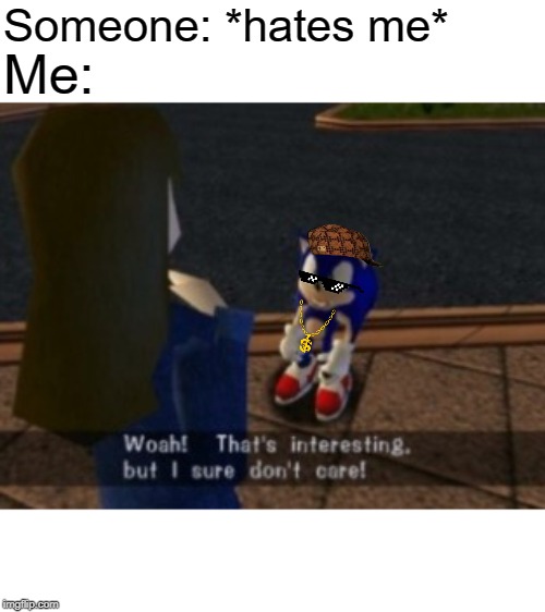 snaic | Someone: *hates me*; Me: | image tagged in sonic | made w/ Imgflip meme maker