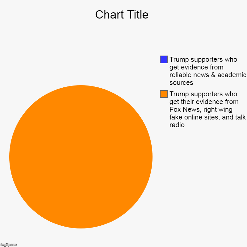 Trump supporter news chart | Trump supporters who get their evidence from Fox News, right wing fake online sites, and talk radio, Trump supporters who get evidence from  | image tagged in pie charts,trump supporters,donald trump | made w/ Imgflip chart maker