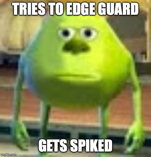 Sully Wazowski | TRIES TO EDGE GUARD; GETS SPIKED | image tagged in sully wazowski | made w/ Imgflip meme maker