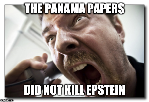 Shouter |  THE PANAMA PAPERS; DID NOT KILL EPSTEIN | image tagged in memes,shouter | made w/ Imgflip meme maker