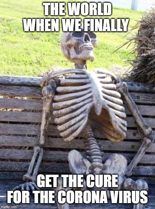 world after the corona virus | THE WORLD WHEN WE FINALLY; GET THE CURE FOR THE CORONA VIRUS | image tagged in memes,waiting skeleton,coronavirus,death,cdc | made w/ Imgflip meme maker