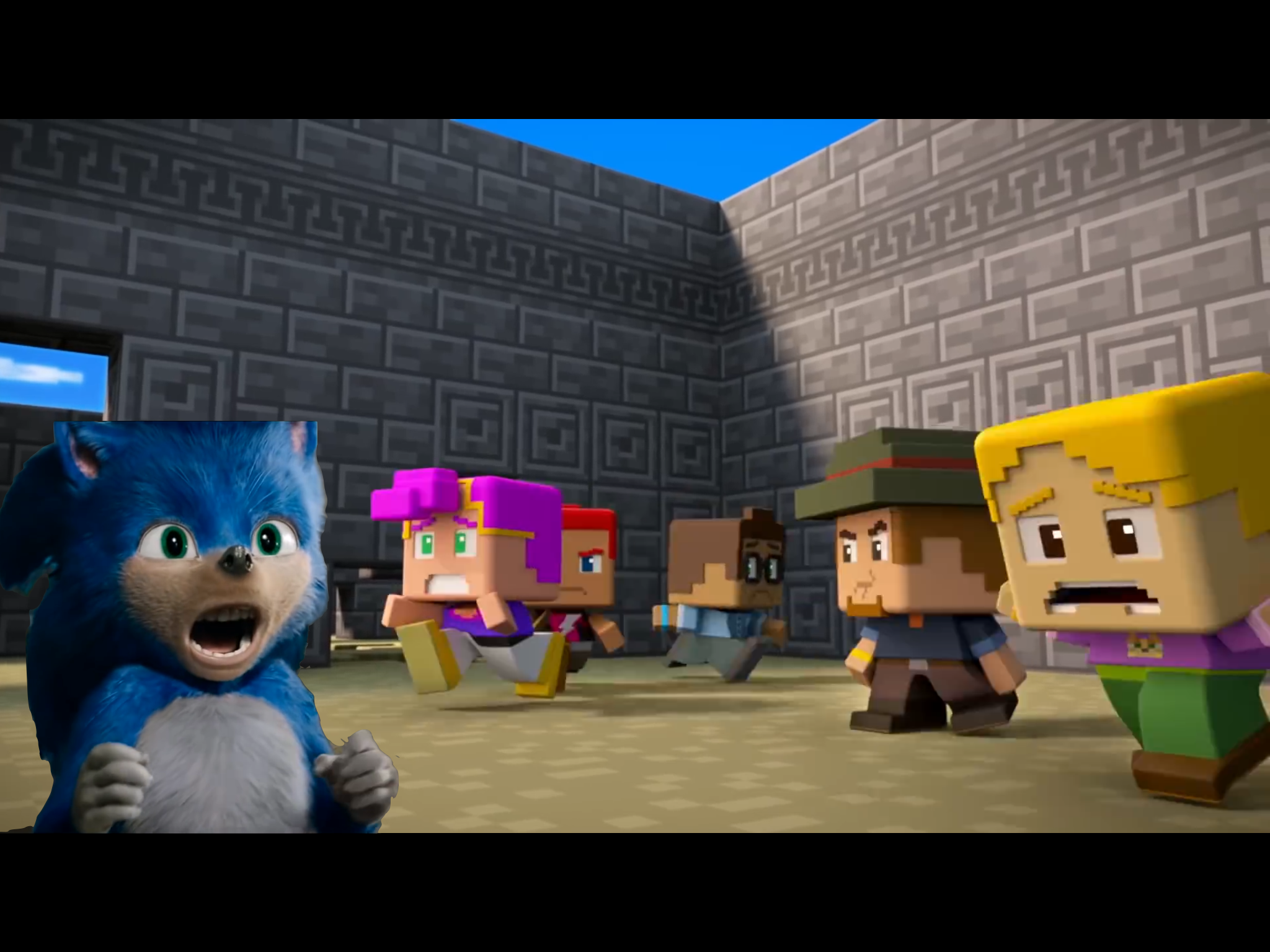 Screaming 2019 Movie Sonic in Minecraft Mini Series Blank Meme Template