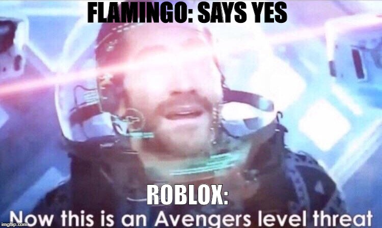 Now this is an avengers level threat | FLAMINGO: SAYS YES; ROBLOX: | image tagged in now this is an avengers level threat | made w/ Imgflip meme maker
