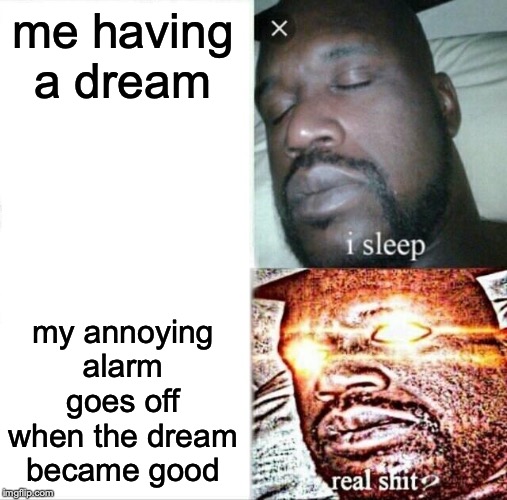 Sleeping Shaq Meme | me having a dream; my annoying alarm goes off when the dream became good | image tagged in memes,sleeping shaq | made w/ Imgflip meme maker