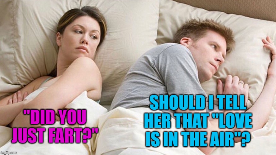 What She Thinks | "DID YOU JUST FART?" SHOULD I TELL HER THAT "LOVE IS IN THE AIR"? | image tagged in what she thinks | made w/ Imgflip meme maker