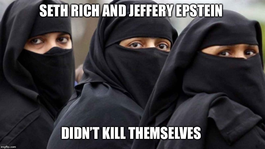 Islamic women | SETH RICH AND JEFFERY EPSTEIN; DIDN’T KILL THEMSELVES | image tagged in islamic women | made w/ Imgflip meme maker