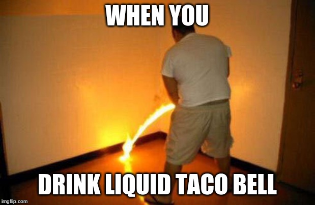Peeing Fire | WHEN YOU; DRINK LIQUID TACO BELL | image tagged in peeing fire | made w/ Imgflip meme maker