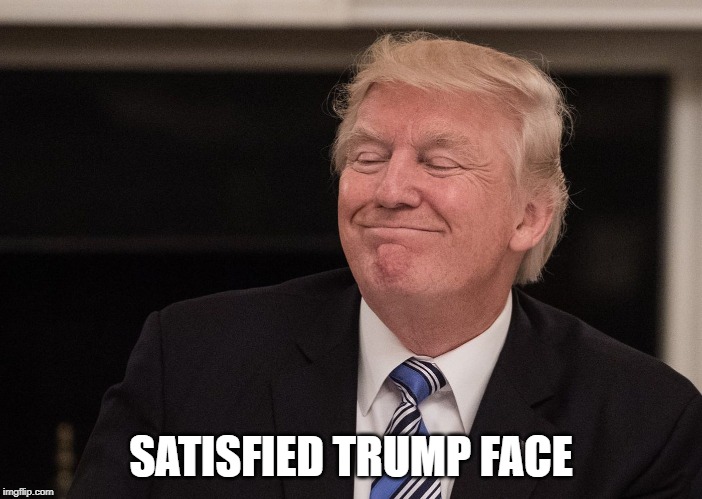 SatisfiedTrumpFace | SATISFIED TRUMP FACE | image tagged in trump,satisfied,face | made w/ Imgflip meme maker