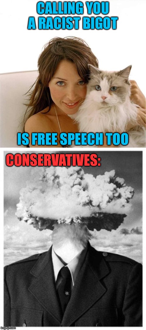 Free speech lets you do this! | CALLING YOU A RACIST BIGOT; IS FREE SPEECH TOO; CONSERVATIVES: | image tagged in dannii mind blown,free speech,racist,bigot,bigotry,political correctness | made w/ Imgflip meme maker