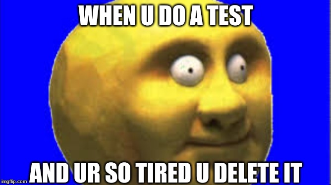 This is the first meme I ever made on imgflip | WHEN U DO A TEST; AND UR SO TIRED U DELETE IT | made w/ Imgflip meme maker