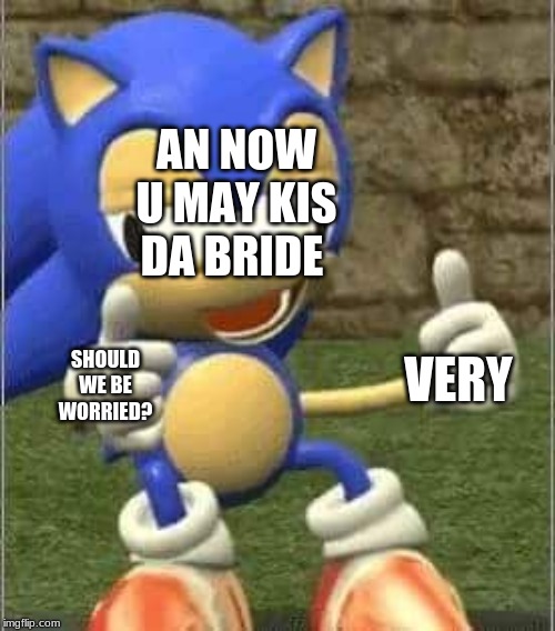 Drunk Sonic | AN NOW U MAY KIS DA BRIDE; VERY; SHOULD WE BE WORRIED? | image tagged in drunk sonic | made w/ Imgflip meme maker