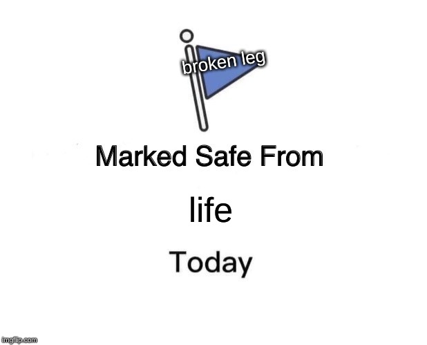 Marked Safe From | broken leg; life | image tagged in memes,marked safe from | made w/ Imgflip meme maker