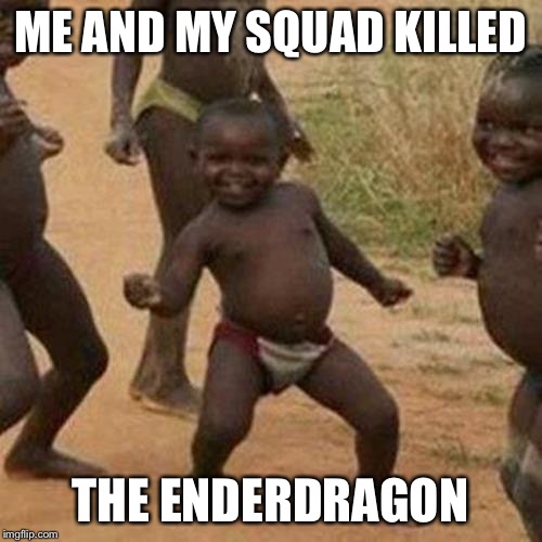 Third World Success Kid | ME AND MY SQUAD KILLED; THE ENDERDRAGON | image tagged in memes,third world success kid | made w/ Imgflip meme maker