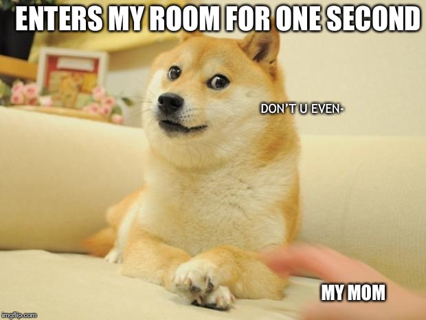 After a long school day | ENTERS MY ROOM FOR ONE SECOND; DON’T U EVEN-; MY MOM | image tagged in memes,doge 2,funny,fun | made w/ Imgflip meme maker