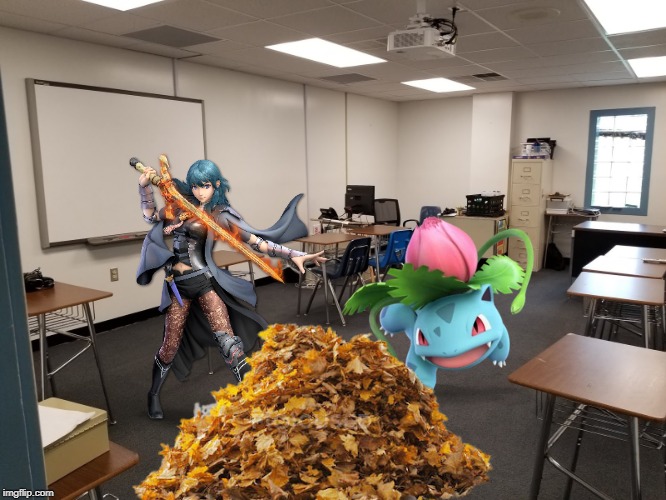 Byleth teaches Ivysaur in private school | image tagged in pokemon,fire emblem,super smash bros | made w/ Imgflip meme maker